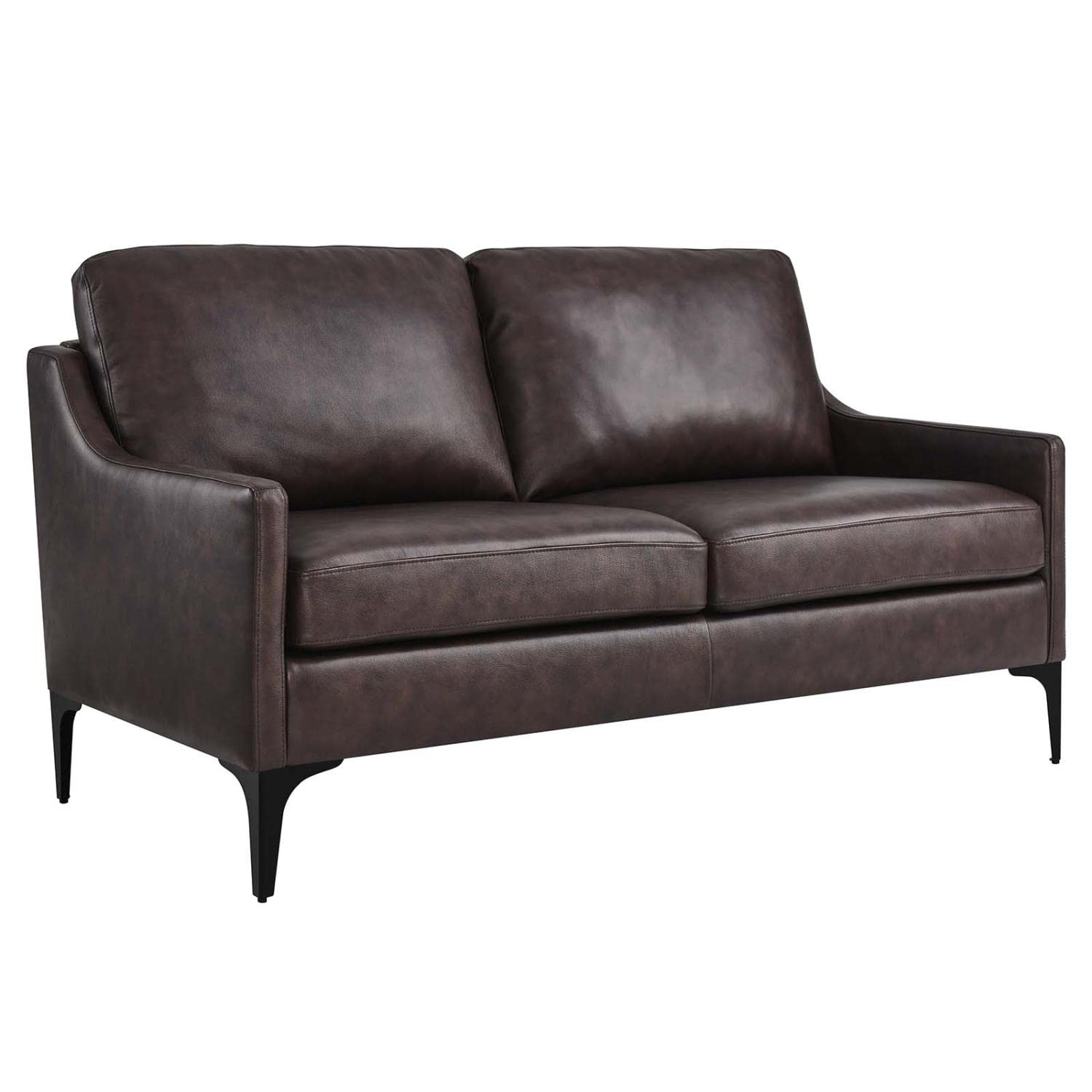 Modway Corland Modern Style Leather And Metal Loveseat In Brown