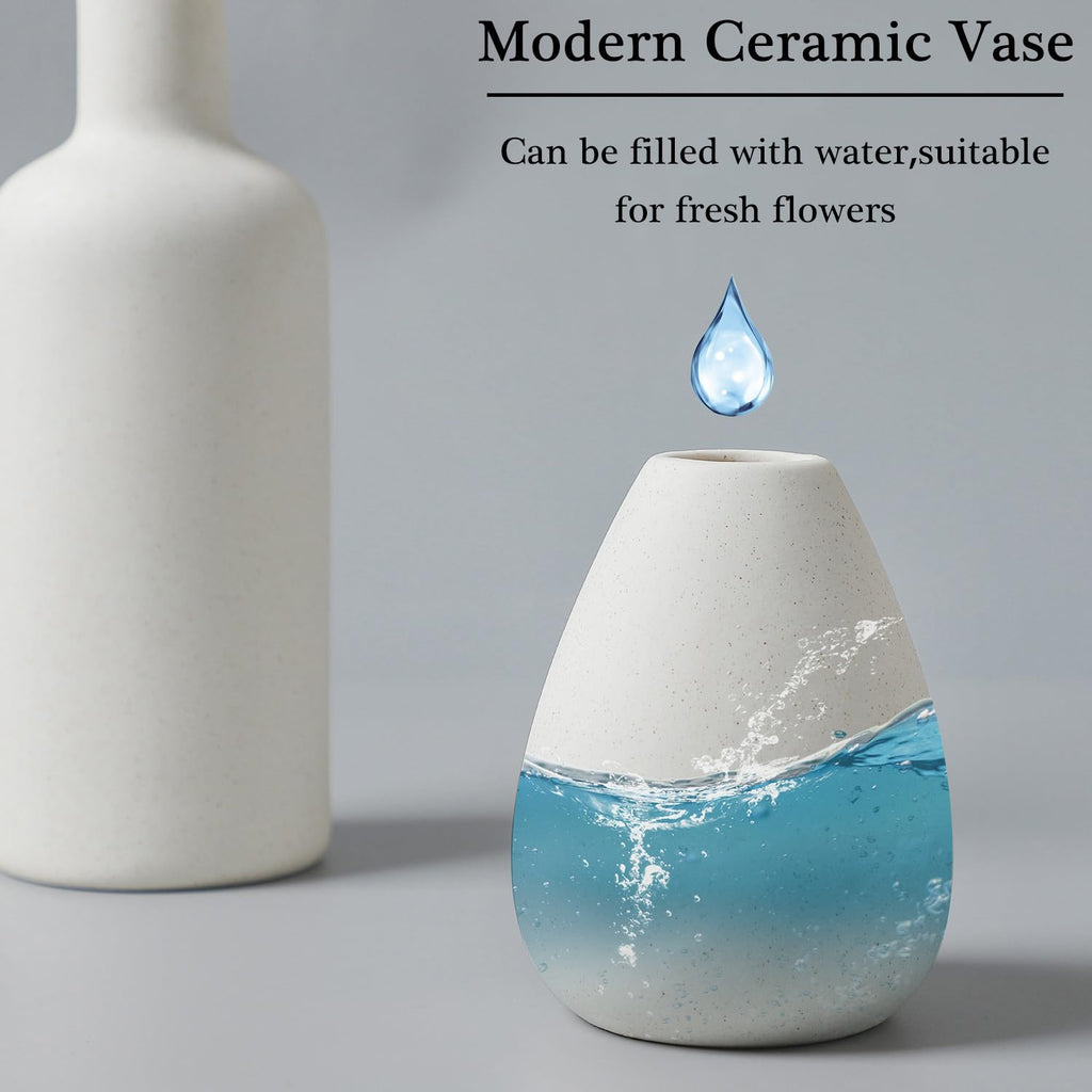 Cemabt White Ceramic Vase Set - 4 Small Vases For Flowers, Unique Flower Vases For Centerpieces, Decorative Modern Vases For Hom