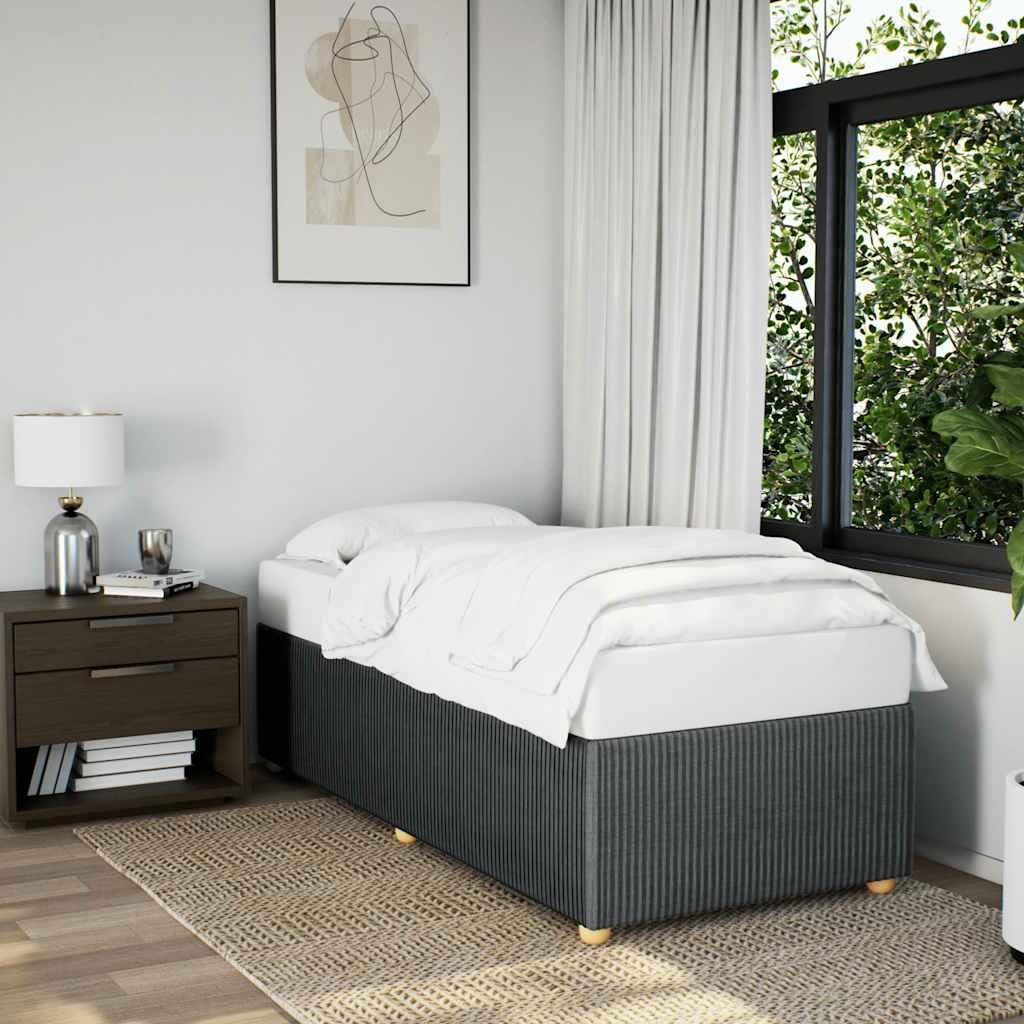 vidaXL Twin Upholstered Bed Frame - Dark Gray Fabric Slatted Mattress Base, 74.8&quot; x 39.4&quot;, Modern Platform Bedstead