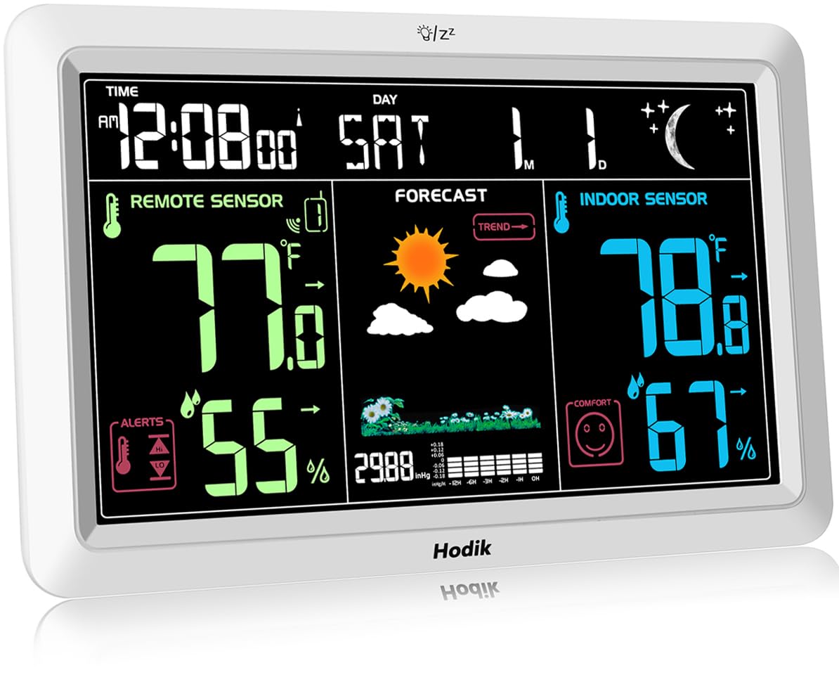 Weather Station With Atomic Clock Indoor Outdoor Thermometer Wireless, Humidity And Temperature Monitor Barometer Hygrometer Wit