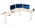 VIVO Electric Corner 84 x 63 inch L-Shaped Standing Desk, Memory Height Adjustment, Light Wood Top White Frame, DESK-E3CTWC-84