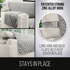 Sofa Shield Patented Couch Slip Cover, Large Cushion Protector, Reversible Stain And Dog Tear Resistant Slipcover, Quilted Microfiber 70” Seat, Washable Covers For Dogs Pets Kids, Light Gray
