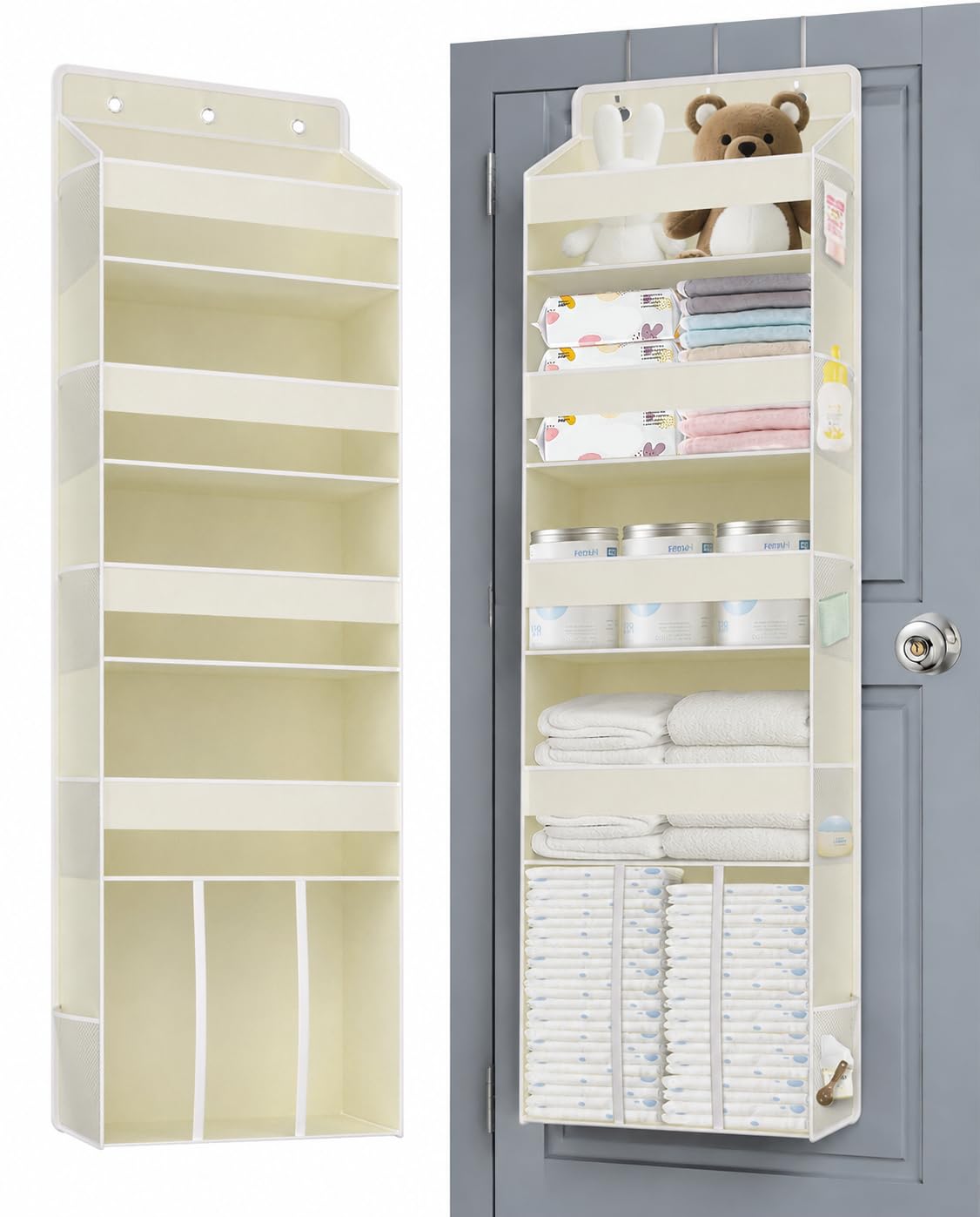 Tahavice Door Organiser Hanging With 5 Compartments, 1 Large Capacity Caddy & 10 Side Pockets, Changing Bag Hanging Organiser Fo
