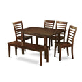 East West Furniture MILA6D-MAH-W Milan 6 Piece Room Furniture Set Contains a Rectangle Kitchen Table with Butterfly Leaf and 4 Dining Chairs with a Bench, 36x54 Inch