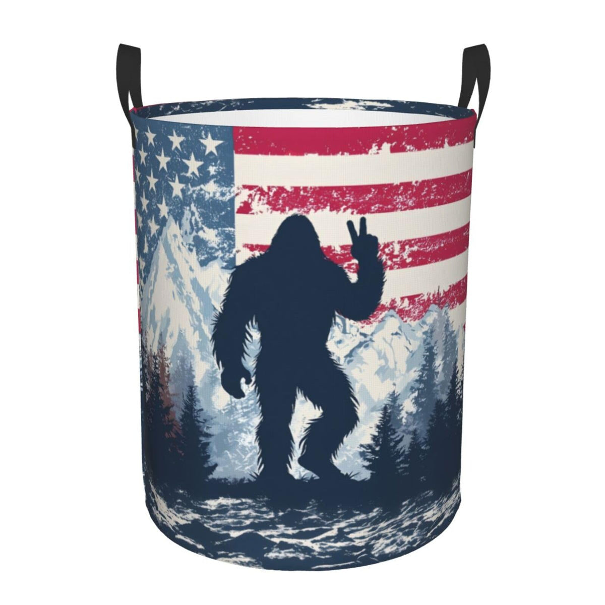 American Flag Bigfoot Sasquatch Laundry Basket Foldable Laundry Hamper With Handles Waterproof Oxford Large Clothes Storage Buck