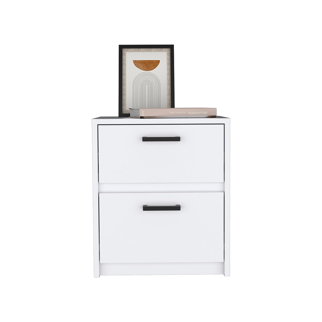 Nightstand 18" H, 2 Drawers with Metal Handles, White