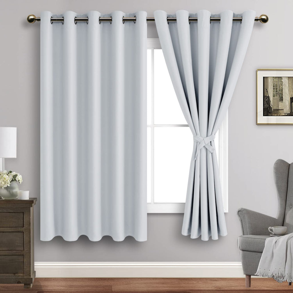 Jiuzhen Greyish White Blackout Curtains With Tiebacks Thermal Insulated, Light Blocking And Noise Reducing Grommet Curtains For And Living Room, Set Of 2 Window Curtain Panels, 60 X 63 Inch Length