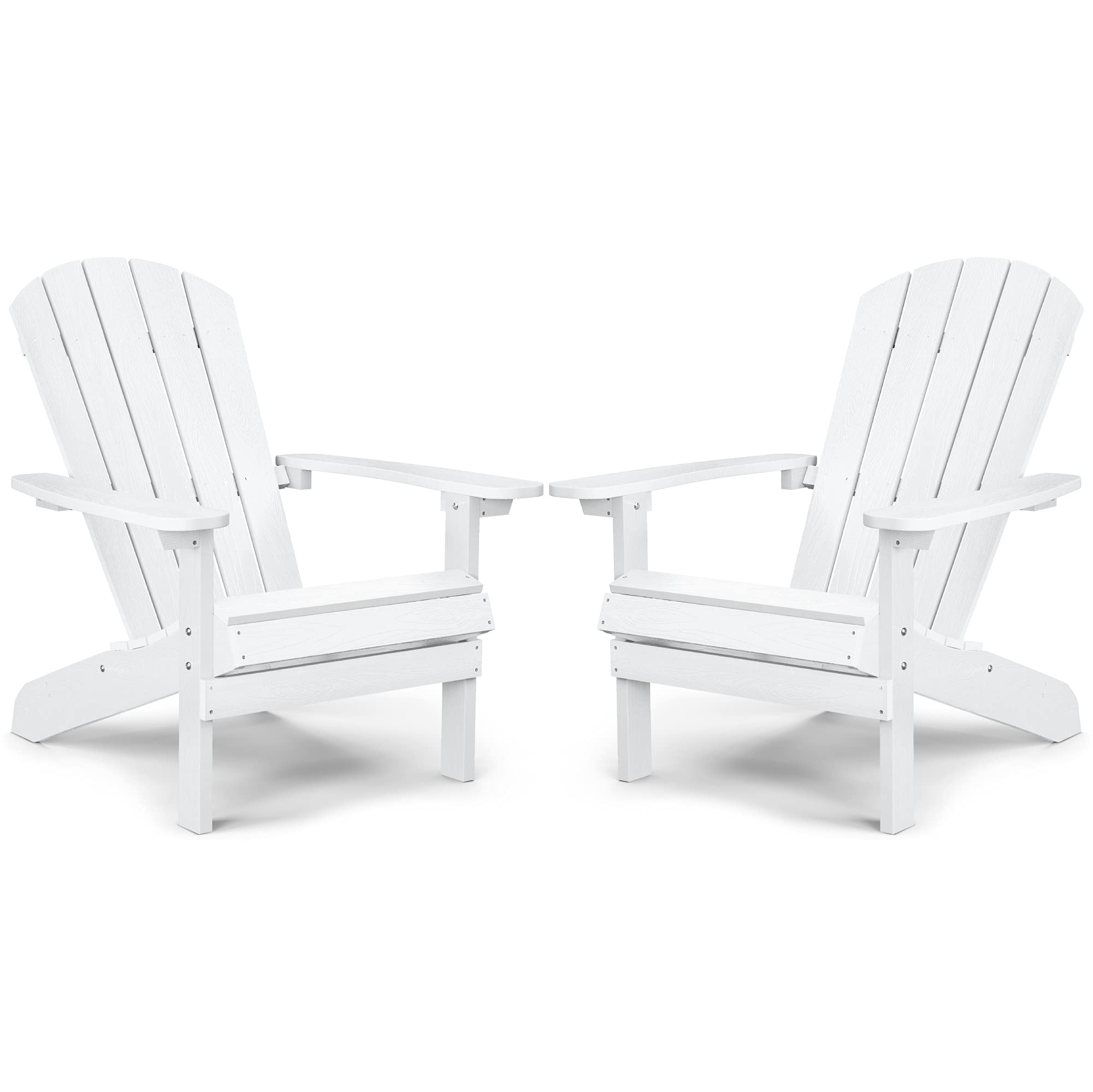Adirondack Chairs Set Of 2 Plastic Weather Resistant, Outdoor Chairs 5 Steps Easy Installation, Like Real Wood, Widely Used In Outdoor, Patio, Lawn, Fire Pit, Deck, Outside, Garden Chairs (White)