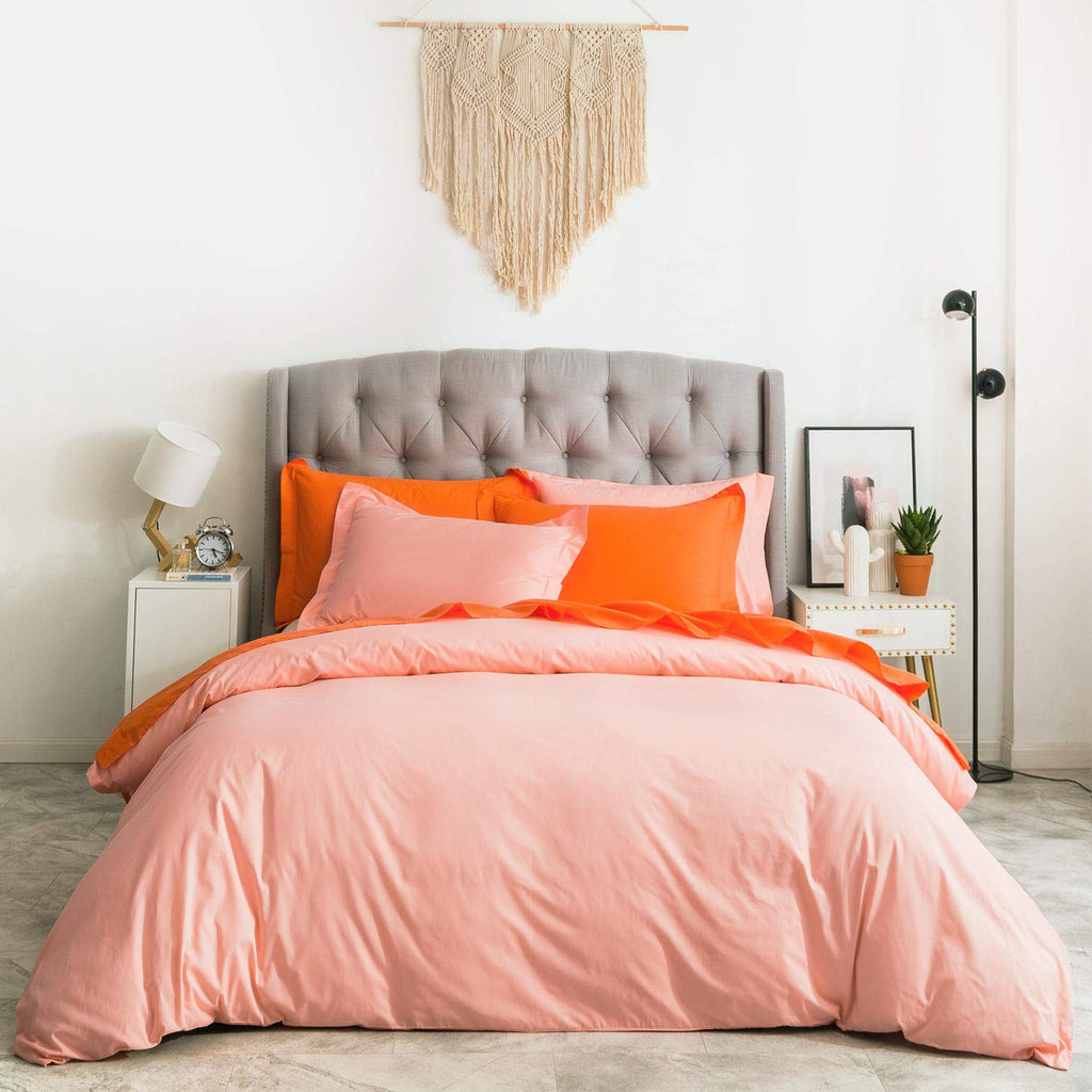 Susybao Pink Duvet Cover Queen 100% Cotton Peach Duvet Cover 3 Pieces Set 1 Preppy Style Pink Duvet Cover With Zipper Closure Ti