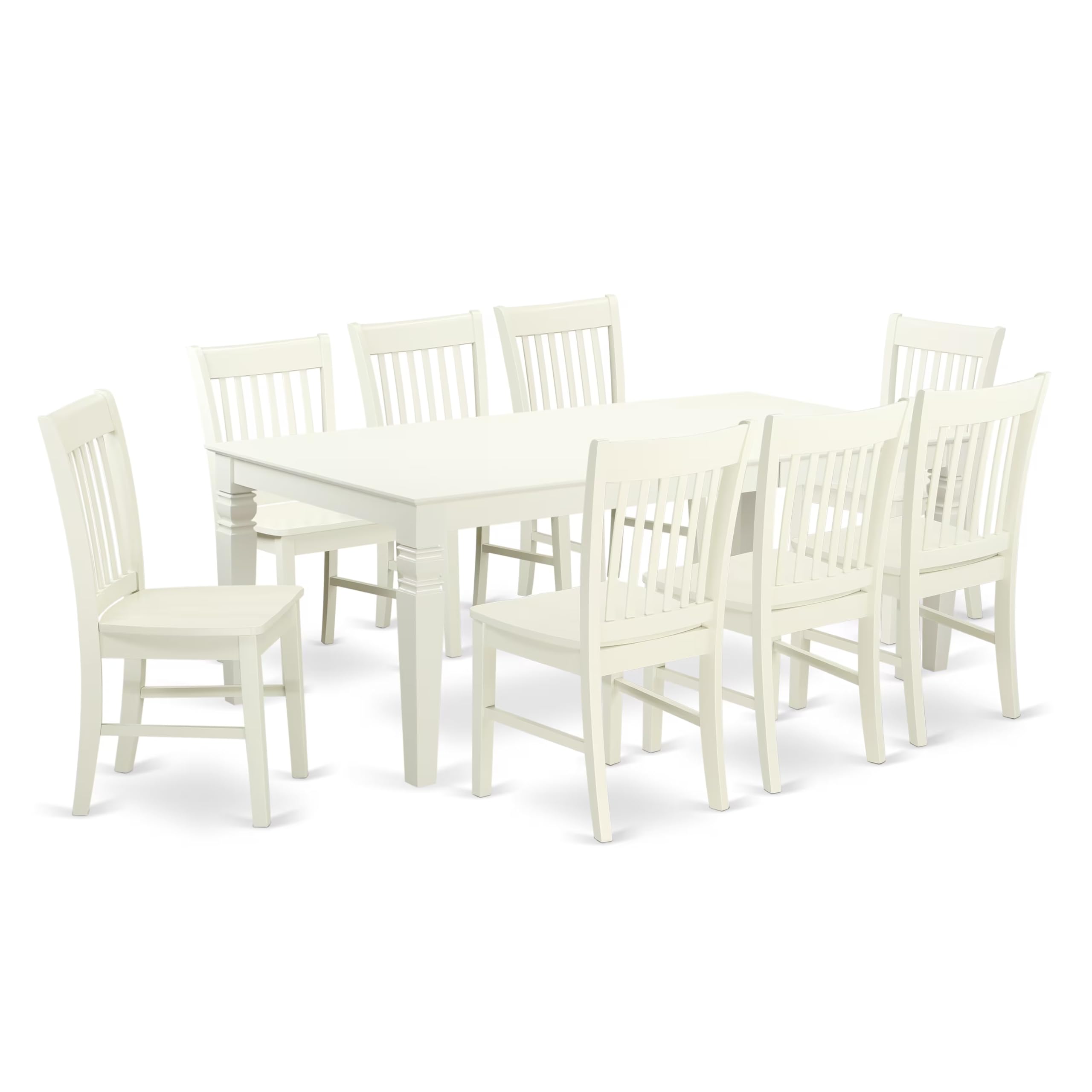East West Furniture Lgno9-Lwh-W 9 Piece Dining Table Set Includes A Rectangle Dinner Table With Butterfly Leaf And 8 Dining Room Chairs, 42X84 Inch, Linen White