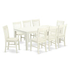 East West Furniture Lgno9-Lwh-W 9 Piece Dining Table Set Includes A Rectangle Dinner Table With Butterfly Leaf And 8 Dining Room Chairs, 42X84 Inch, Linen White