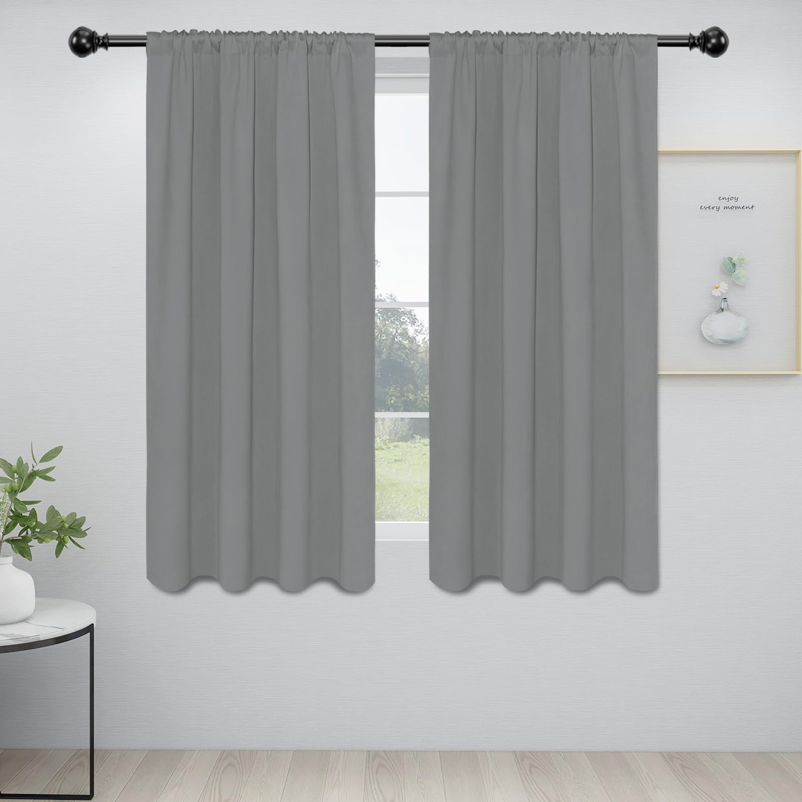 Easy-Going Rod Pocket Blackout Curtains For Bedroom, Room Darkening Window Curtains For Living Room, Thermal Insulated Noise Reduction Solid Window Drapes, 2 Panels(34X63 In, Light Gray)