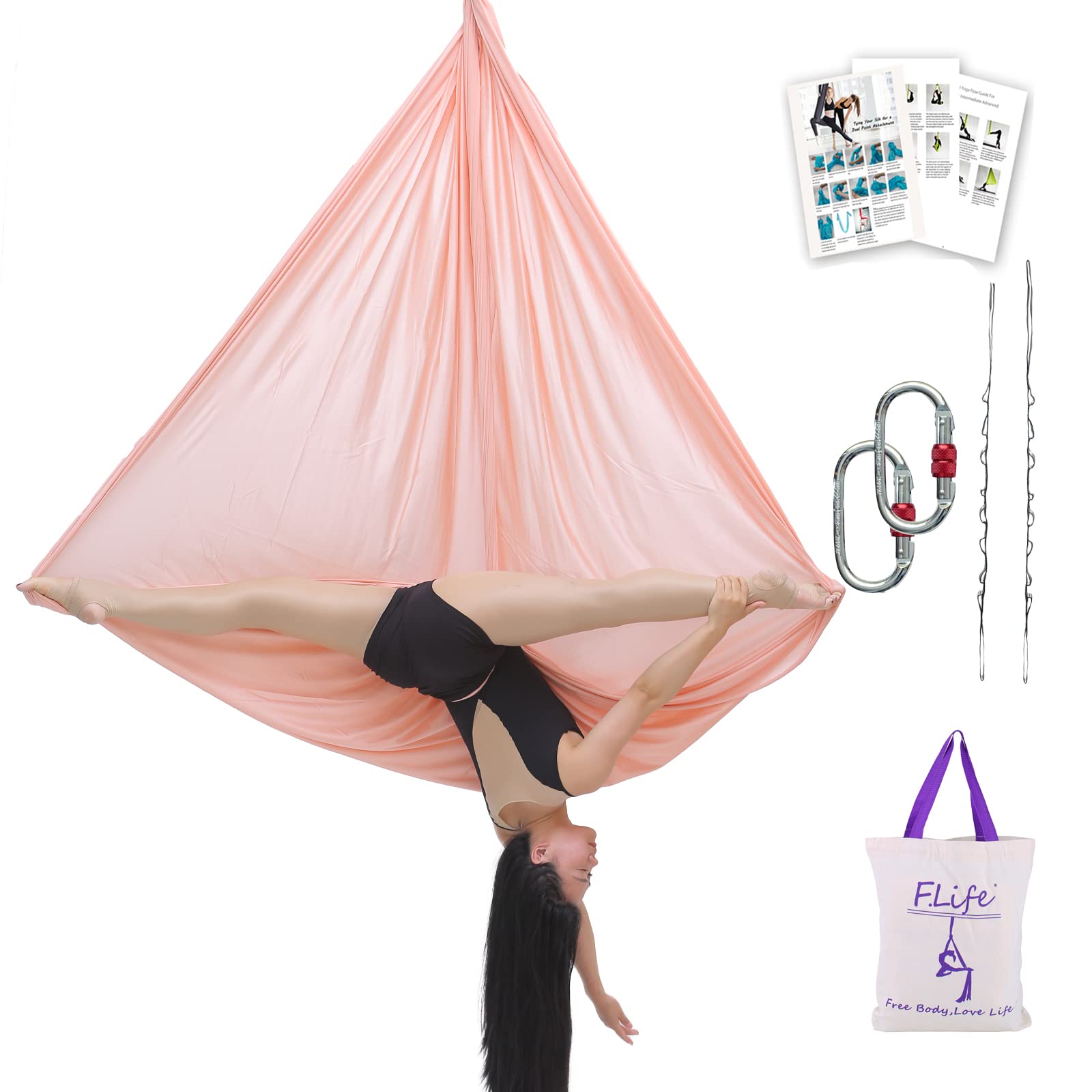 F.Life Aerial Yoga Hammock 5.5 Yards Premium Aerial Silk Fabric Yoga Swing For Antigravity Yoga Inversion Include Daisy Chain,Ca