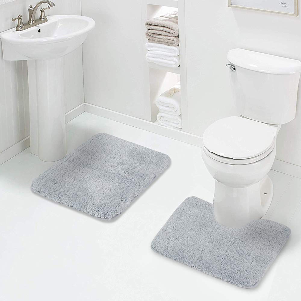 Walensee Shaggy 2 Piece Bath Rug Sets (Growing Blue) 20 x 24 U Shape Contour Rug & 20 x 32 Bathroom Rug Machine Wash/Dry Bath Ma