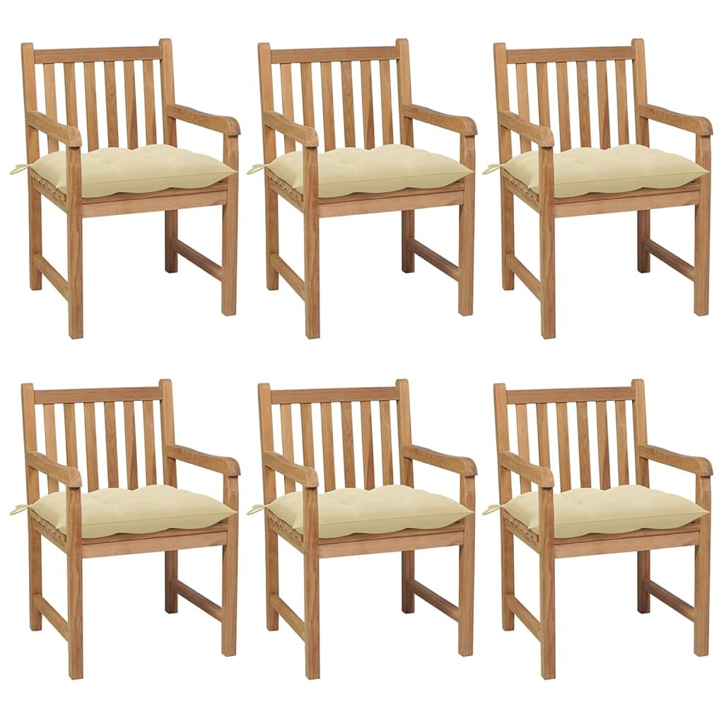 vidaXL Solid Teak Wood Patio Chairs with White Cushions