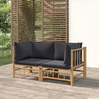vidaXL Bamboo Corner Sofas with Dark Gray Cushions - 2 pcs Lounge Set for Garden or Patio, Outdoor, with Strong Natural Material, Flexible and Customizable Configuration