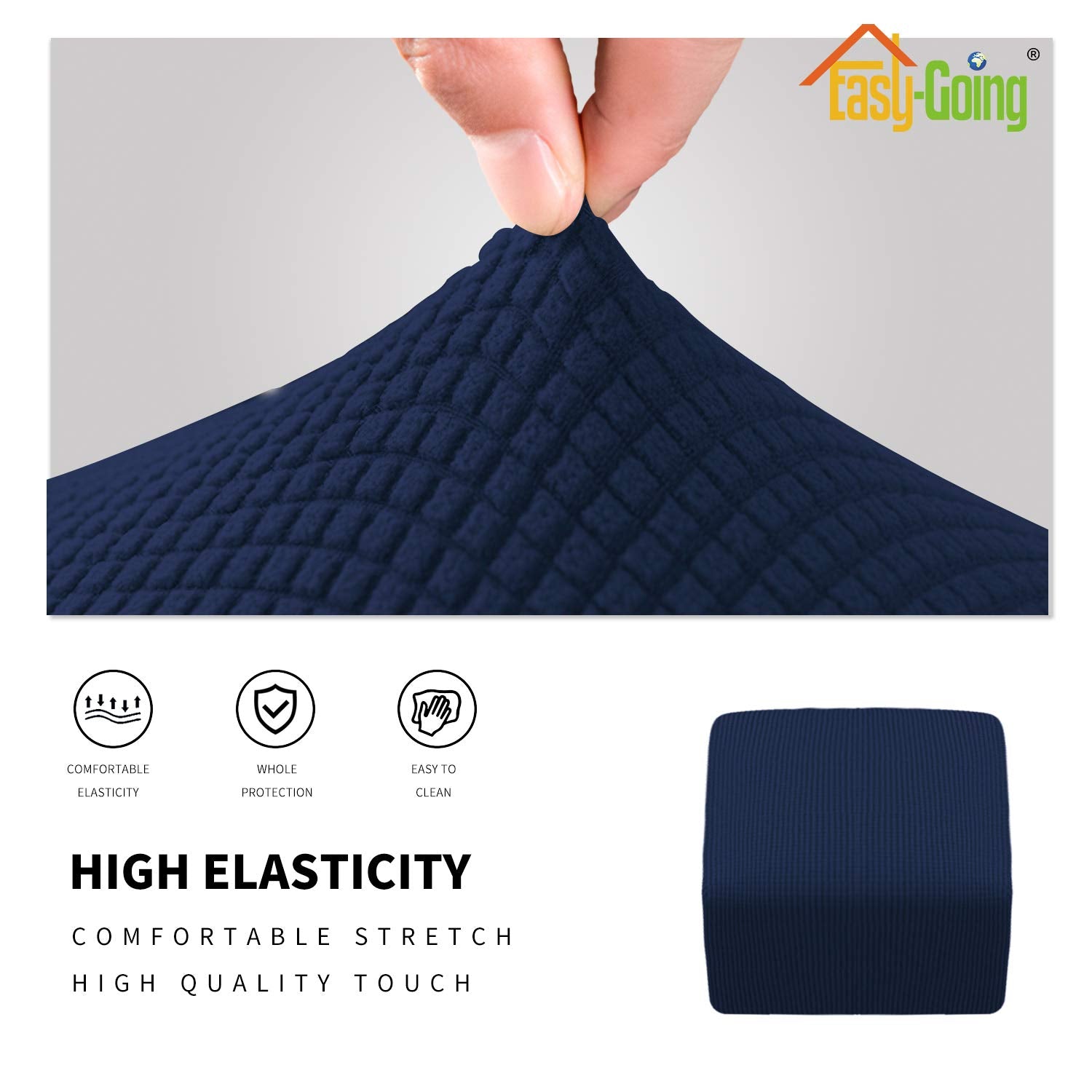 Easy-Going Stretch Square Ottoman Cover Folding Storage Stool Furniture Protector Soft Slipcover With Elastic Bottom (15X15X15Inch, Navy)