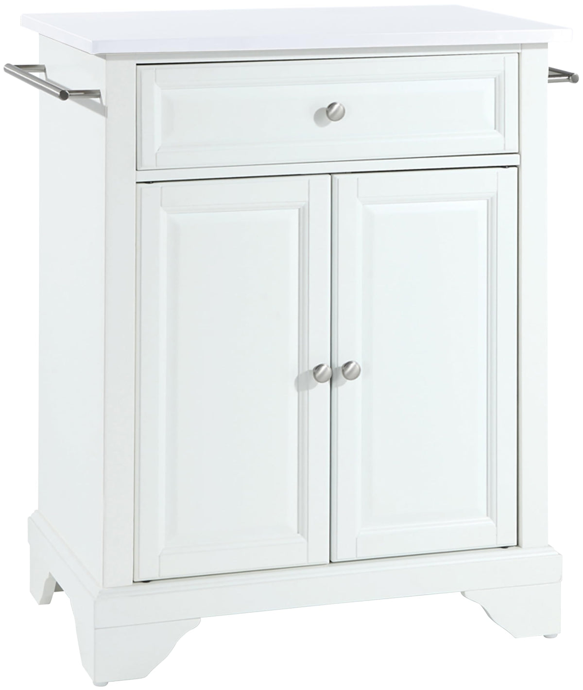 Crosley Furniture Lafayette Stone Top Small Portable Rolling Kitchen Island Storage Cart, Microwave Stand, White