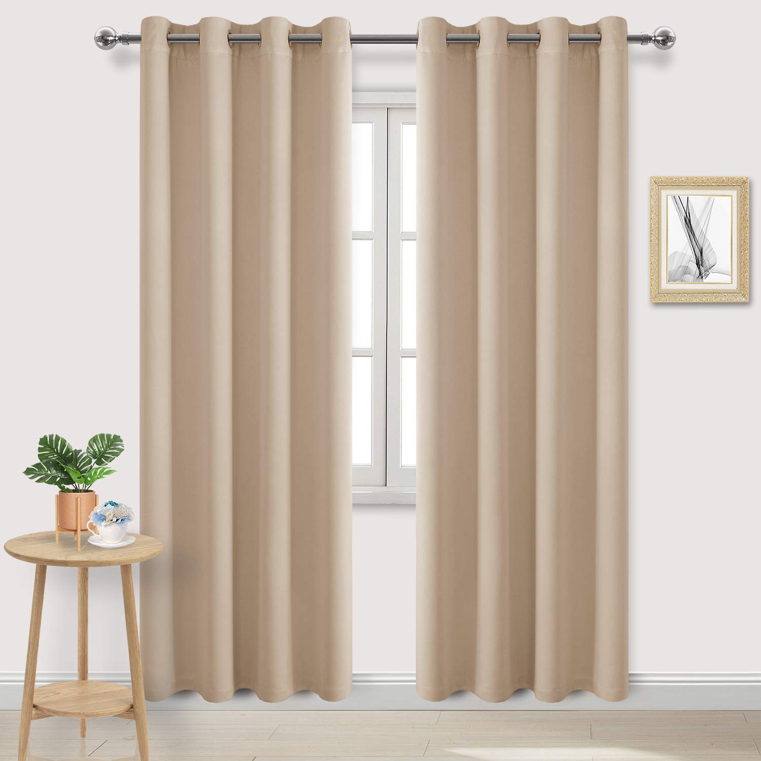Dwcn Blackout Curtains For Living Room, Beige Curtains Room Darkening Thermal Insulated Bedroom Curtains, 52 X 84 Inches Long, S