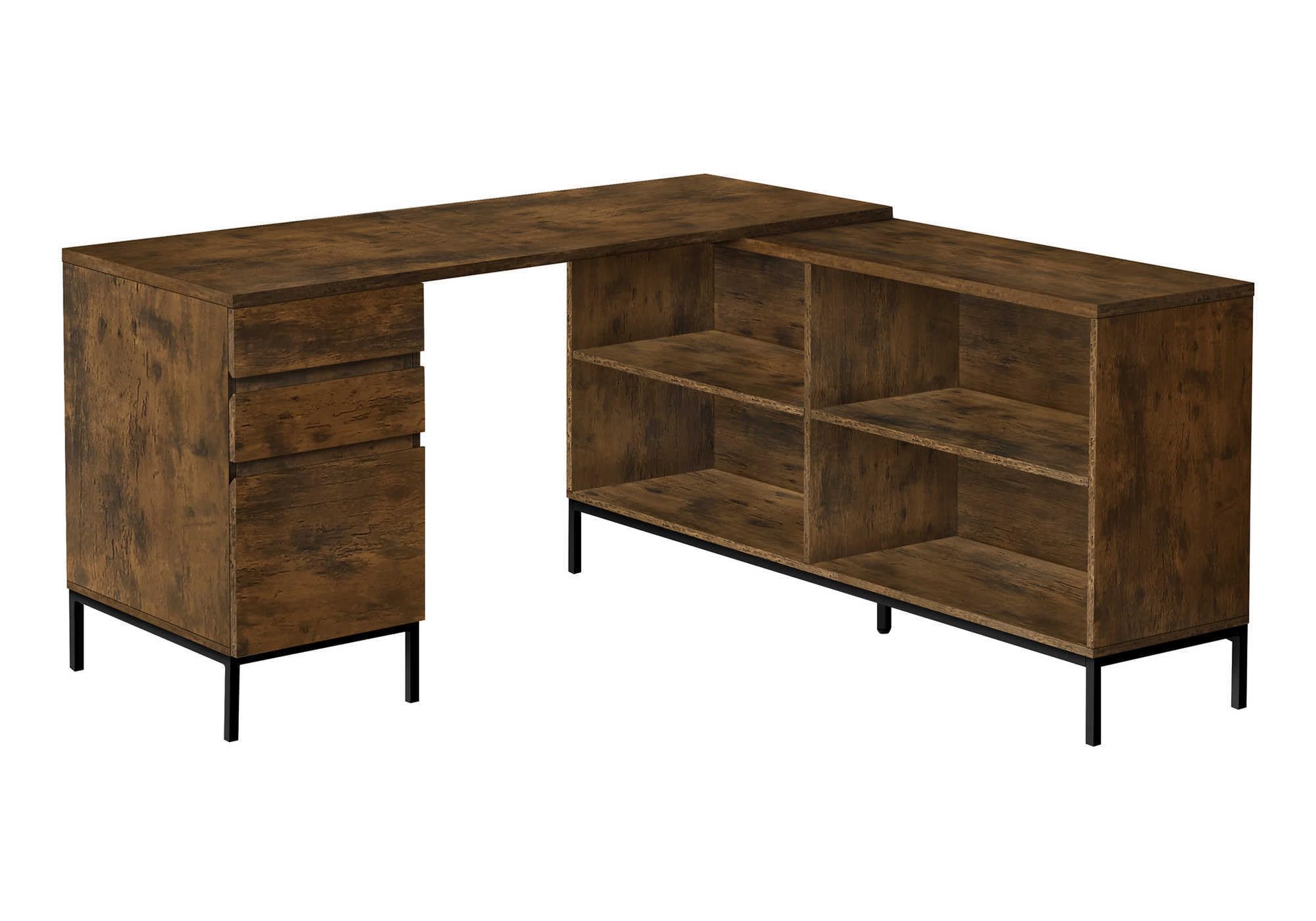 Monarch Specialties 7490 Computer Desk, Home Office, Corner, Storage Drawers, 60' Shape, Work, Laptop, Metal, Laminate, Brown, Black, Contemporary, Modern Desk-60 L Rustic, 60' L x 60' W x 31' H