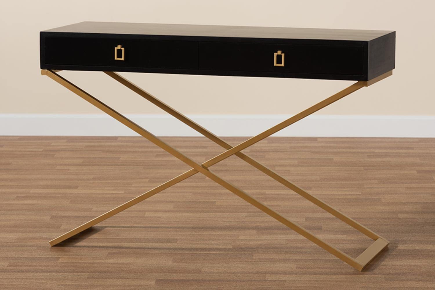 Baxton Studio Madan Modern and Contemporary Black Finished Wood and Gold Metal 2-Drawer Console Table