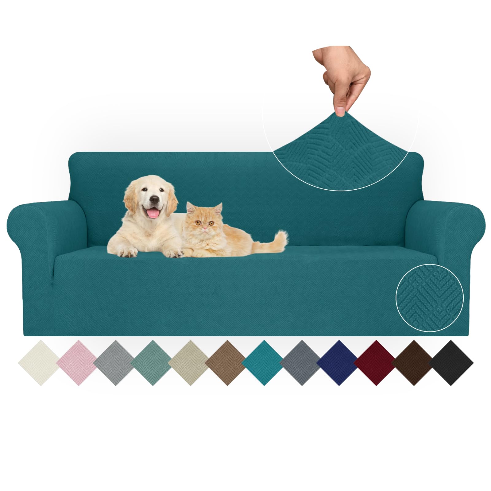 Jiviner Stretch Oversized Sofa Covers 1 Piece 4 Seater Couch Covers Jacquard Universal Sofa Slipcovers For Extra Large Funiture Protector For Kids, Pets (X Large, Teal Rhomb)