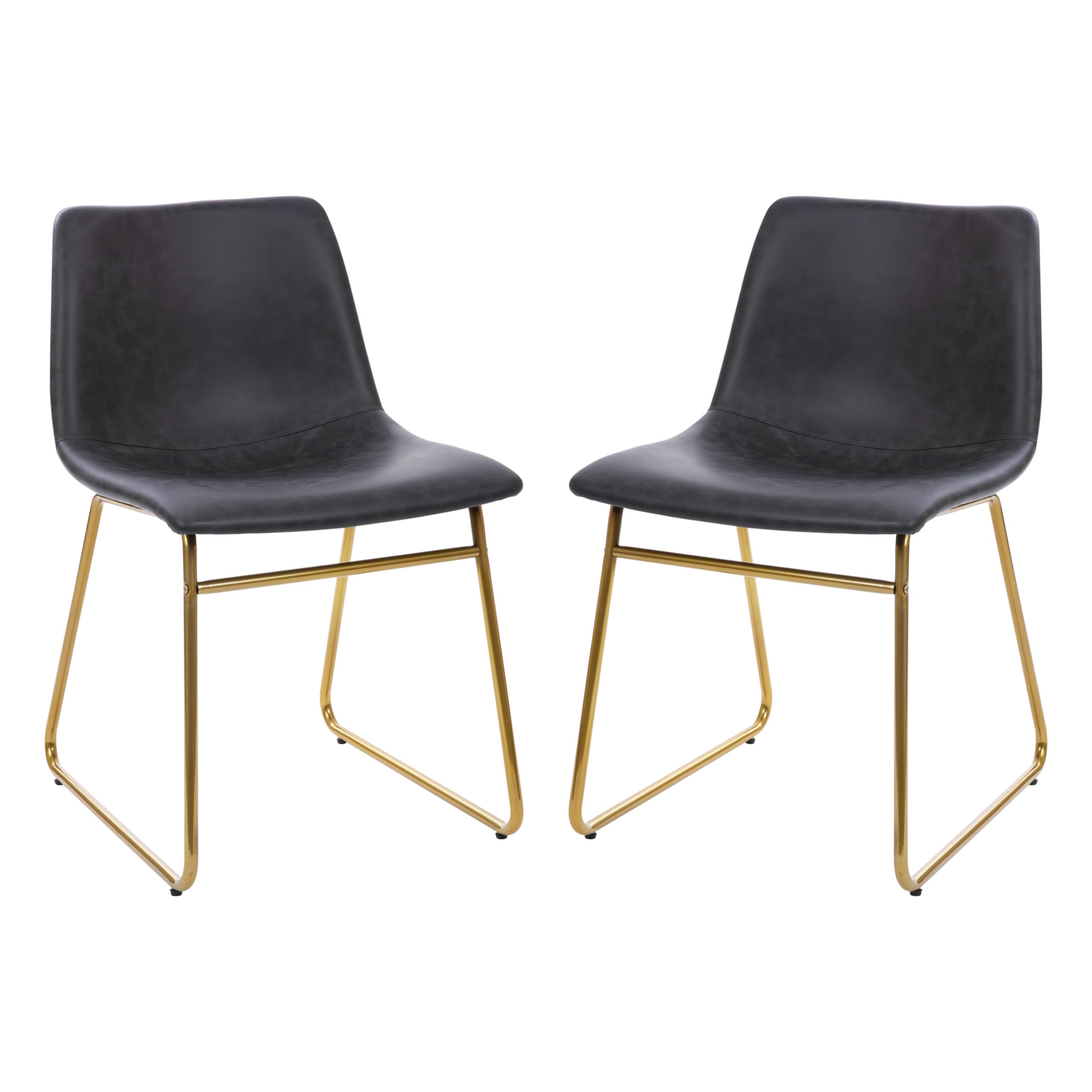 Flash Furniture Butler 18&quot; LeatherSoft Dining Table Height Chairs, Mid-Century Modern Bucket Style Dining Chairs, Set of 2, Dark Gray/Gold