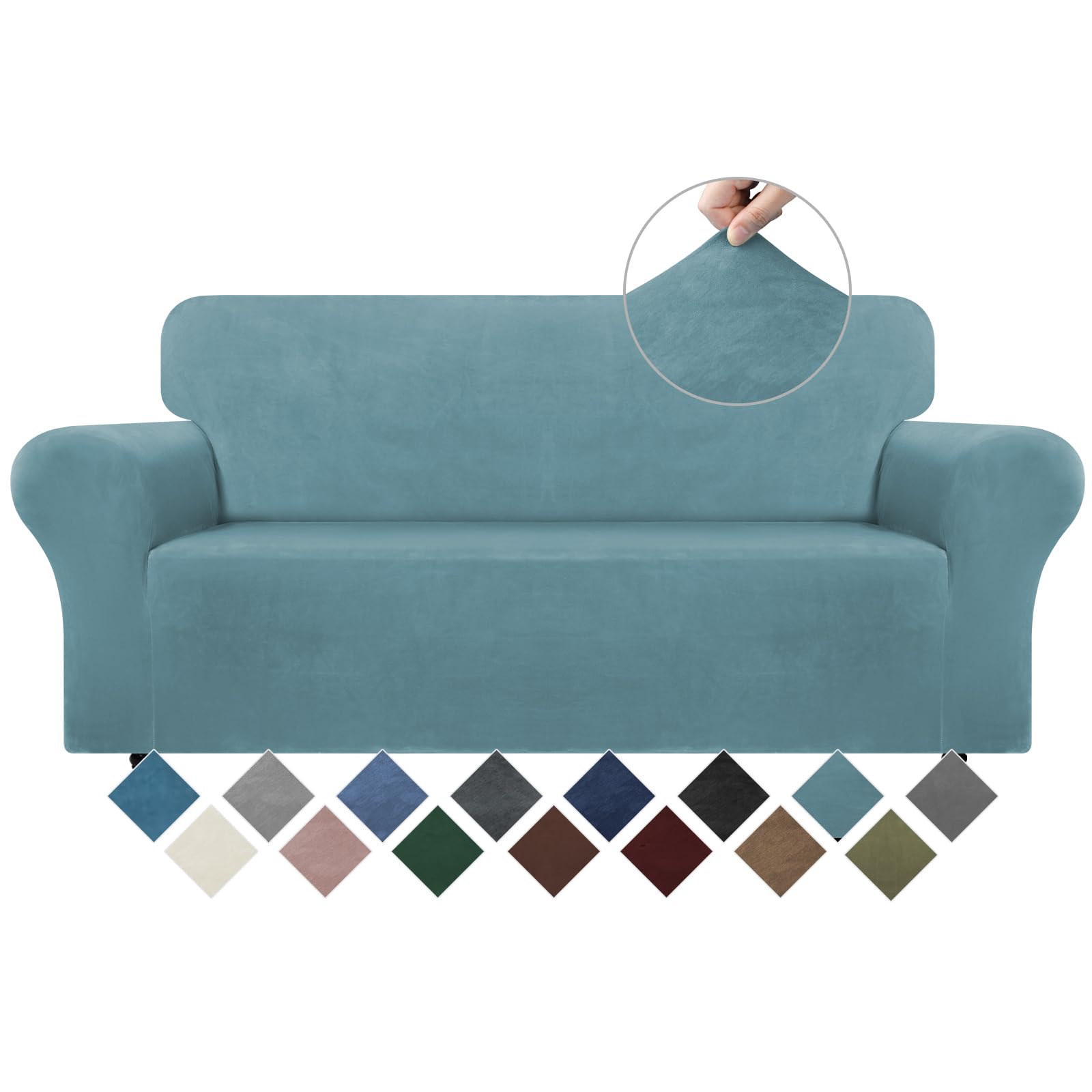 WEERRW Velvet Couch Cover - High Stretch Sofa Slipcovers with Non Skid Foam and Elastic Bottom, Furniture Protector for Pets, Cr