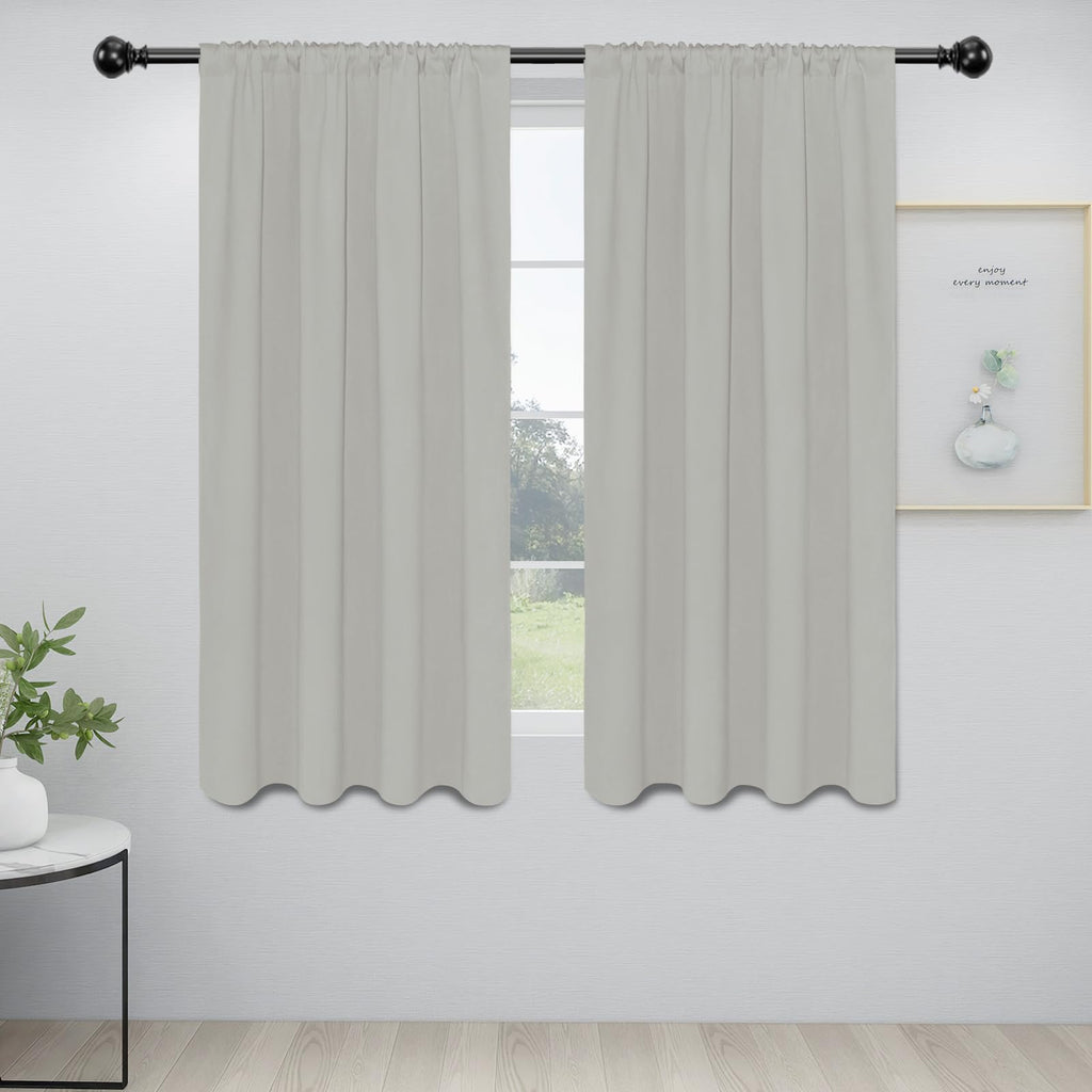 Easy-Going Rod Pocket Blackout Curtains For Bedroom, Room Darkening Window Curtains For Living Room, Thermal Insulated Noise Reduction Solid Window Drapes, 2 Panels(34X63 In, Greyish White)