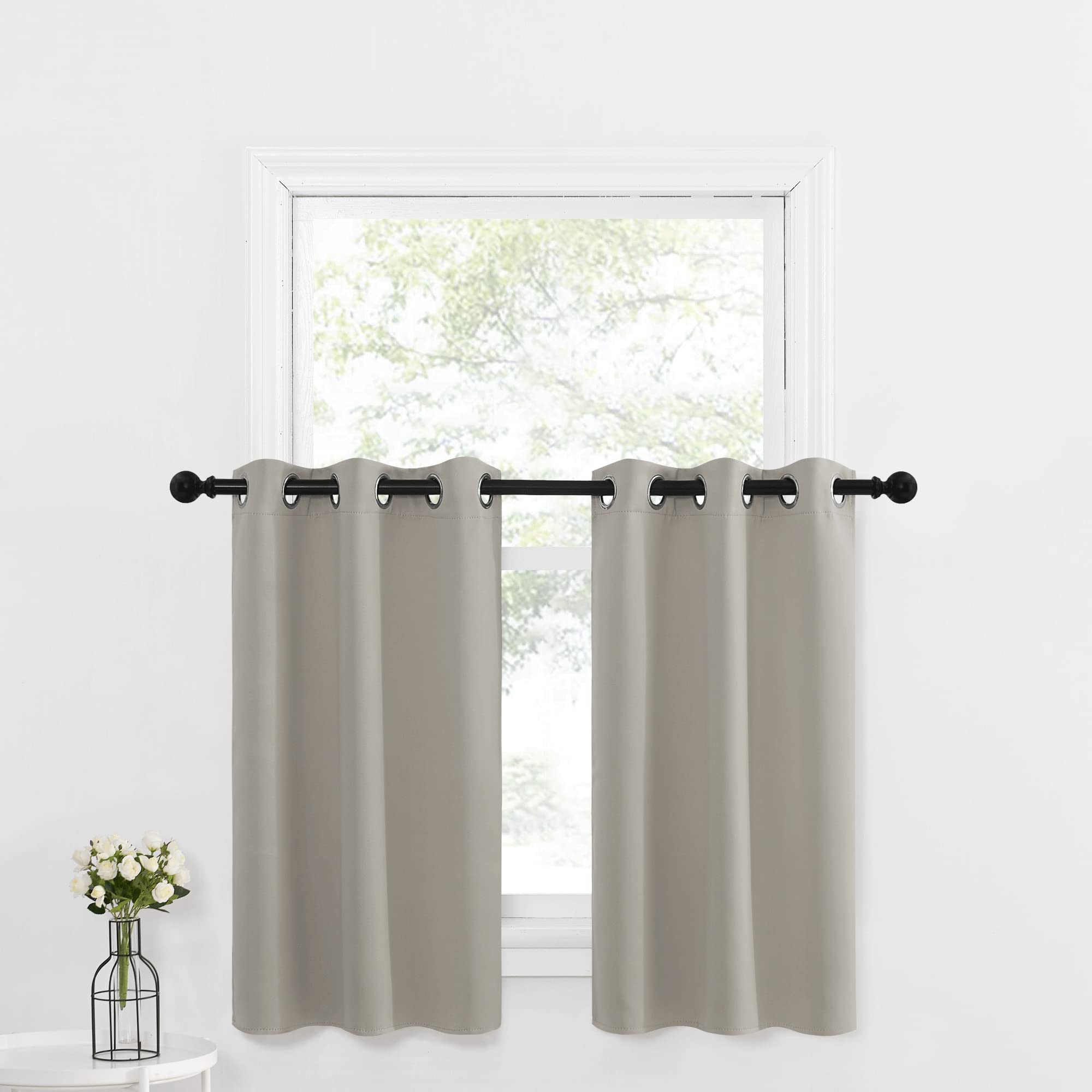Nicetown Natural Tiers Valance Curtain For Kitchen, Blackout Short Curtains For Nursery/Bathroom, Farmhouse Country Grommet Valances For Windows, 2 Panels, 29' Wide X 36' Long