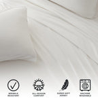 4 Piece Jersey Knit California King Cotton Blend White Sheet Set | Ultra-Soft T-Shirt Jersey Bedding Sheets & Pillowcases | Heat