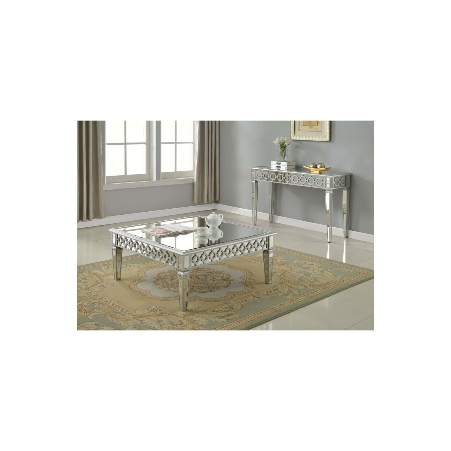 Best Master Furniture Sophie Mirrored Silver Sofa Table