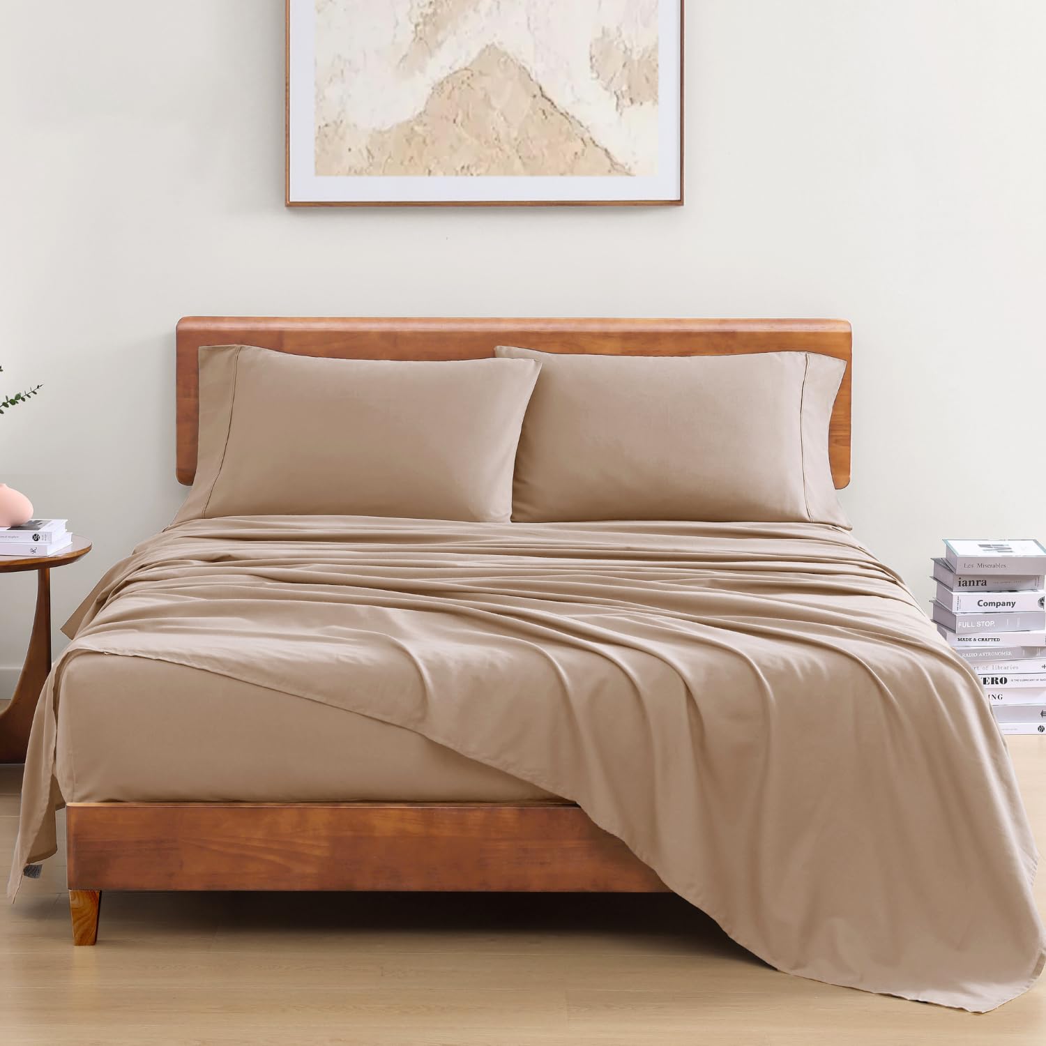 Lane Linen 100% Organic Cotton Fitted Bedsheet For Double Bed  12 Deep Pocket, 1 Elastic Fitted Sheet (78X60) + 2 Pillow Cov