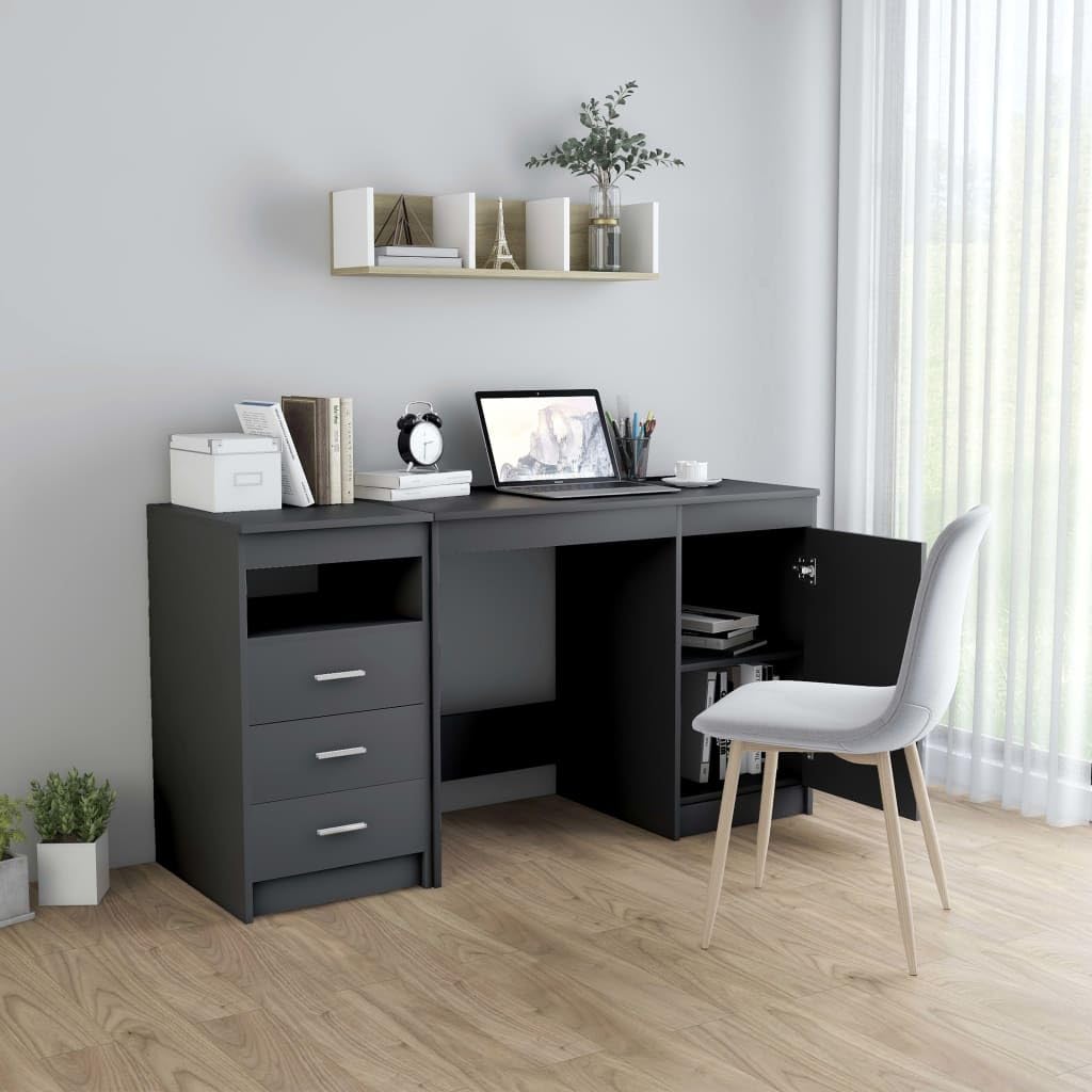 vidaXL Desk, Computer Desk with Storage Cabinet, Home Office Desk, Workstation for Living Room Bedroom, Modern Style, Gray Engineered Wood