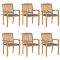 vidaXL 6X Solid Teak Wood Stacking Patio Chairs with Cushions - Weather-Resistant Indoor/Outdoor Garden Dining Furniture