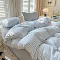 Nayoroom Gingham Duvet Cover King Size Blue White Plaid Checkered Comforter Cover 3 Pcs Soft Breathable Washed Microfiber Grid F