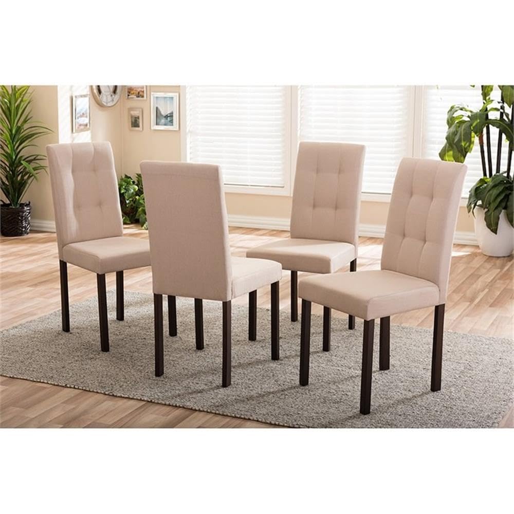 Baxton Studio 4 Piece Andrew Beige Fabric Upholstered Grid-Tufting Dining Chair Set, Off-White