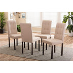 Baxton Studio 4 Piece Andrew Beige Fabric Upholstered Grid-Tufting Dining Chair Set, Off-White
