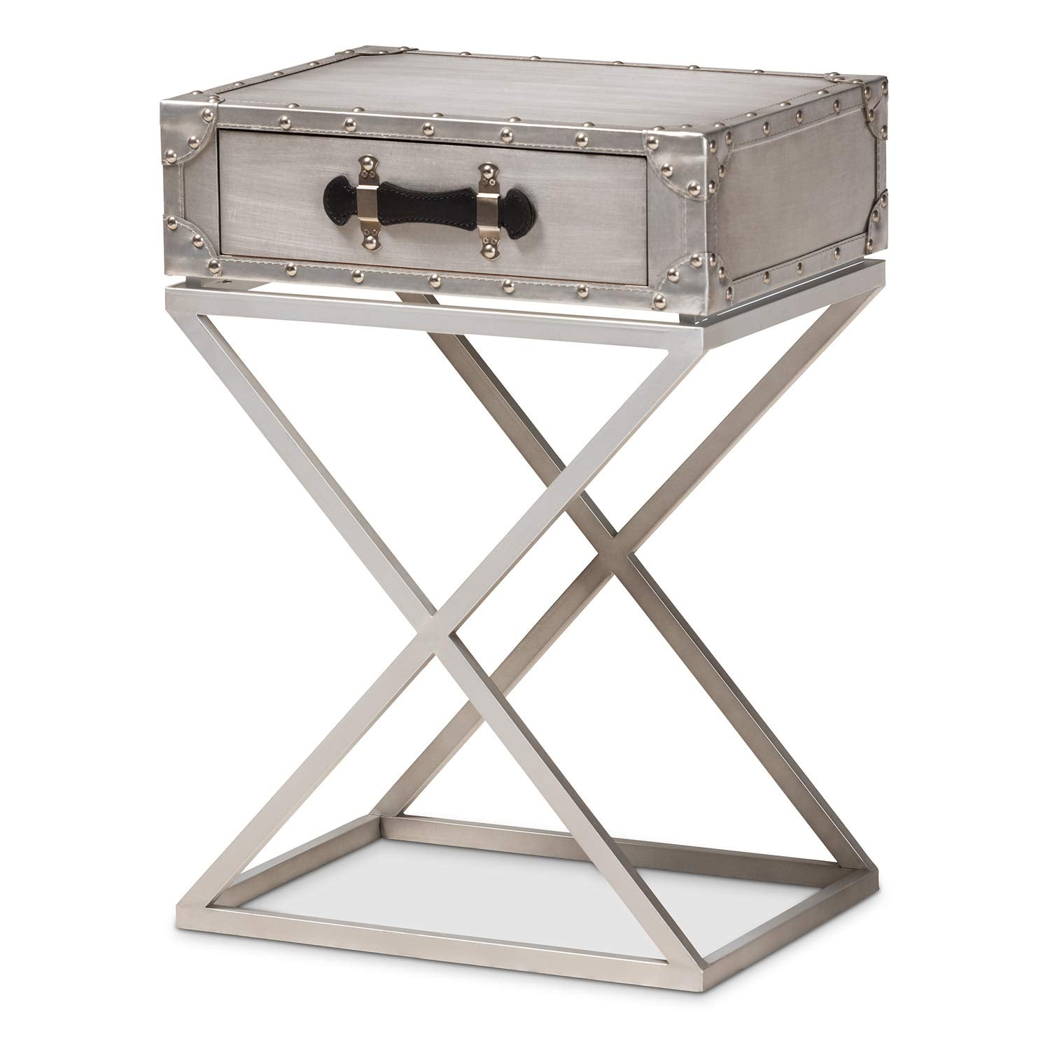 Baxton Studio William Modern French Industrial Silver Metal 1-Drawer Nightstand