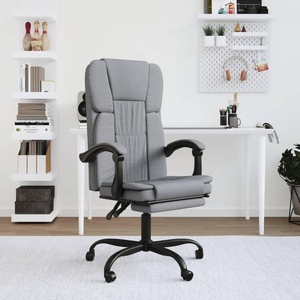 vidaXL Light Gray Fabric Office Chair - Adjustable Backrest, Footrest and Seat Height, Sturdy Metal and Plywood Frame, 360 Degree Swivel Design with Rolling Casters