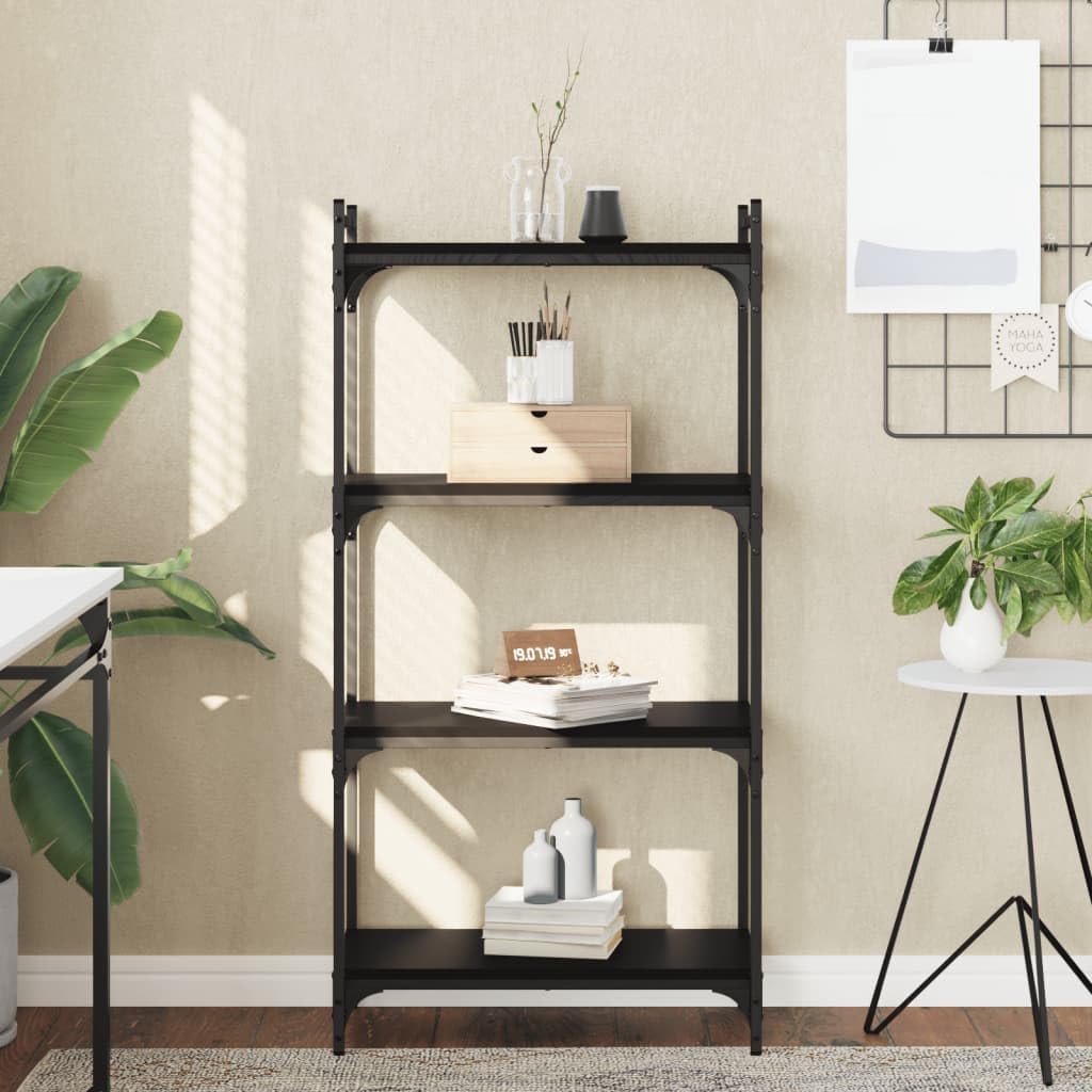 vidaXL 4-Tier Industrial Bookcase - Black Engineered Wood - Ample Storage Space for Books and Decoratives - Adjustable Feet for Stability - 23.6"x11.8"x47.2"
