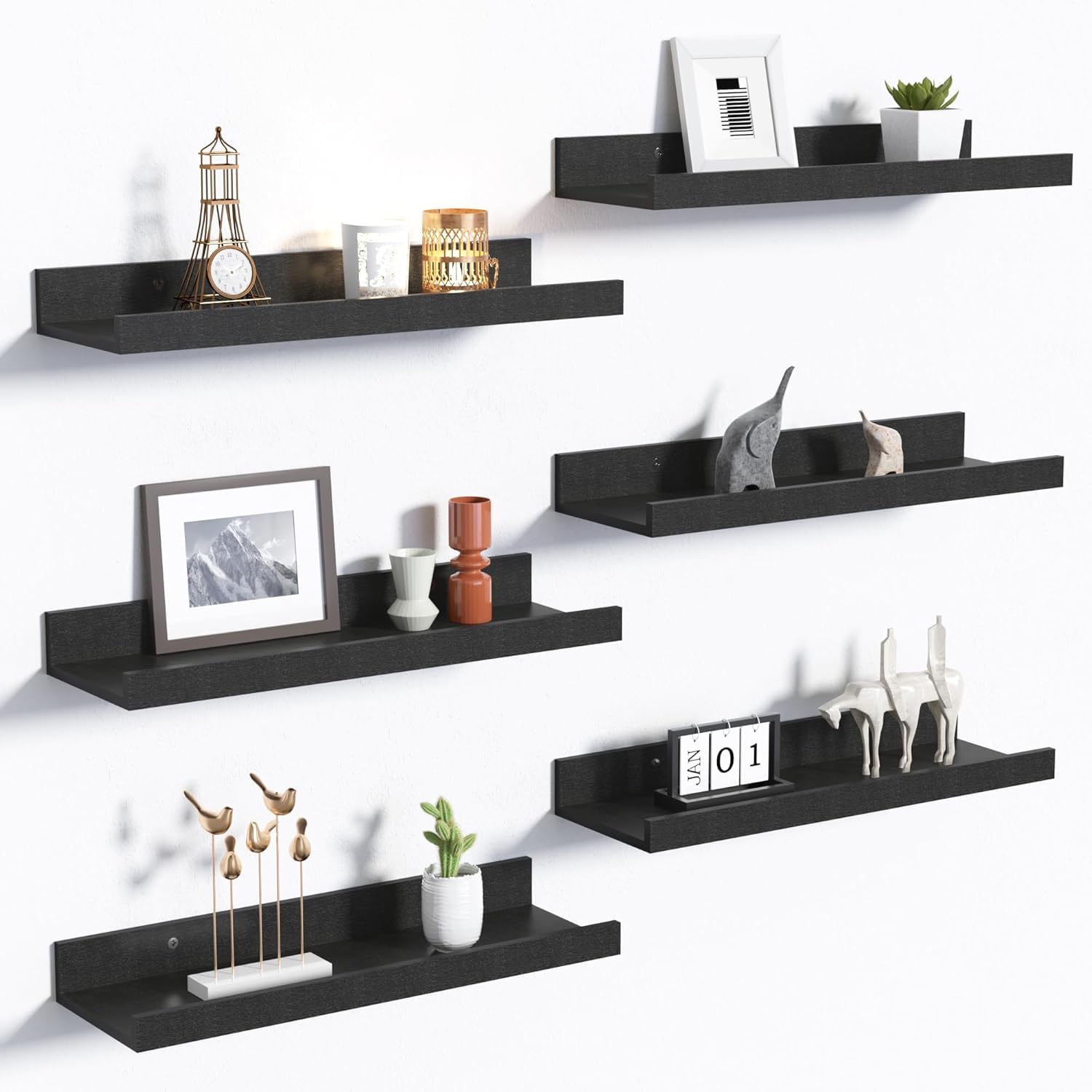 Rellon Floating Shelves For Wall Storage Shelf, Metal Black Hanging Shelves For Living Room/Kitchen/Bedroom/Bathroom Decor, Orga
