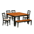 East West Furniture Parf6-Blk-C 6 Piece Set Contains A Square Dining Room Table With Butterfly Leaf And 4 Linen Fabric Upholstered Chairs With A Bench, 54X54 Inch