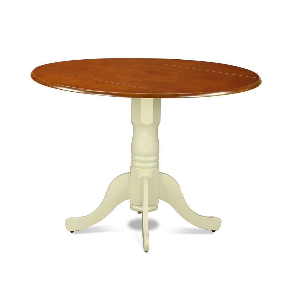 East West Furniture Dlwe5-Bmk-W 5 Piece Dinette Set For 4 Includes A Round Dining Table With Dropleaf And 4 Dining Room Chairs, 42X42 Inch, Buttermilk & Cherry