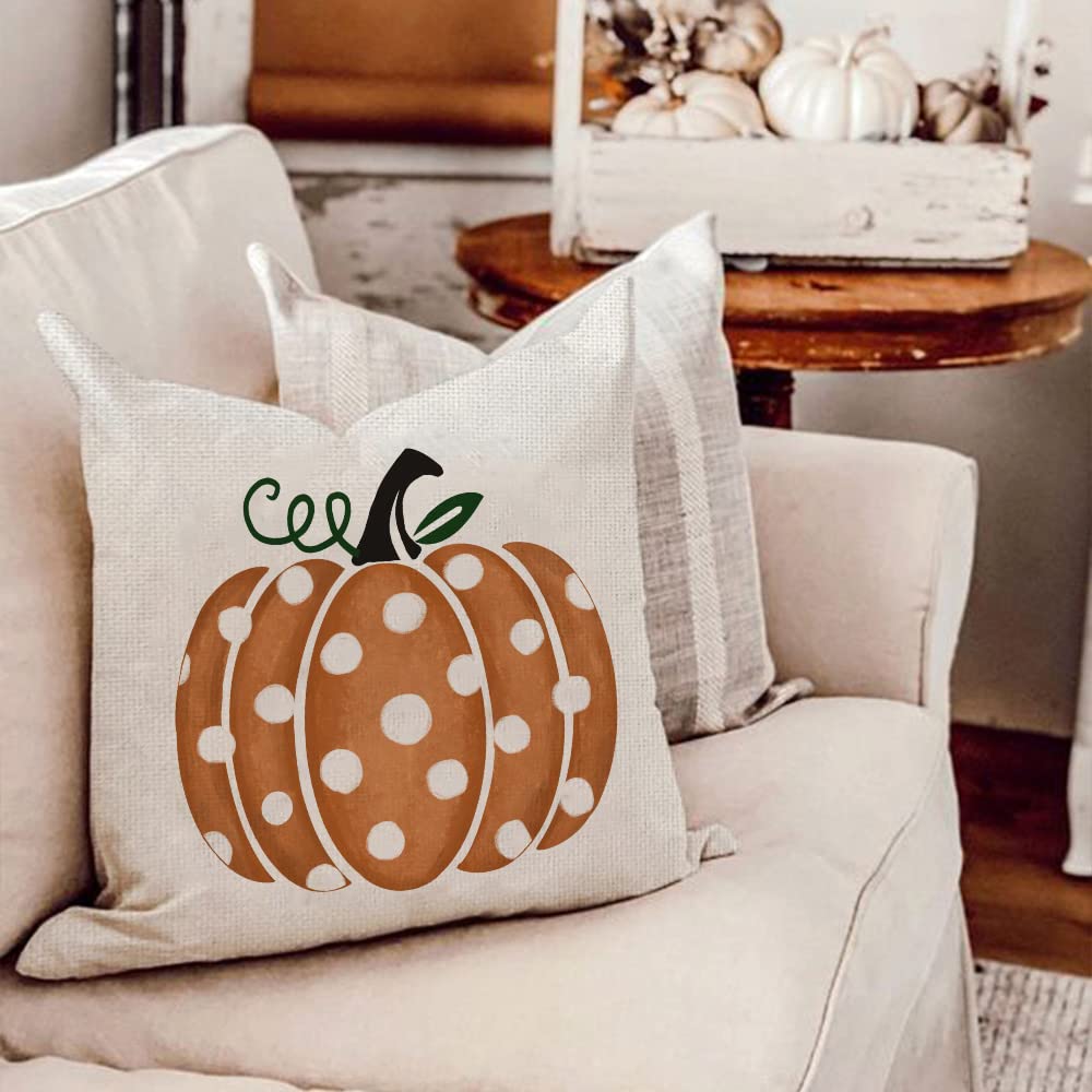 Geeory Fall Pillow Covers 16X16 Inch Polka Dots Pumpkin Throw Pillow Covers For Fall Thanksgiving Decorations Fall Party Pillows