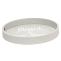 Elegant Designs Decorative 13.75'' Round Wood Serving Tray w/ Handles, ''Blessed & Never Stressed''