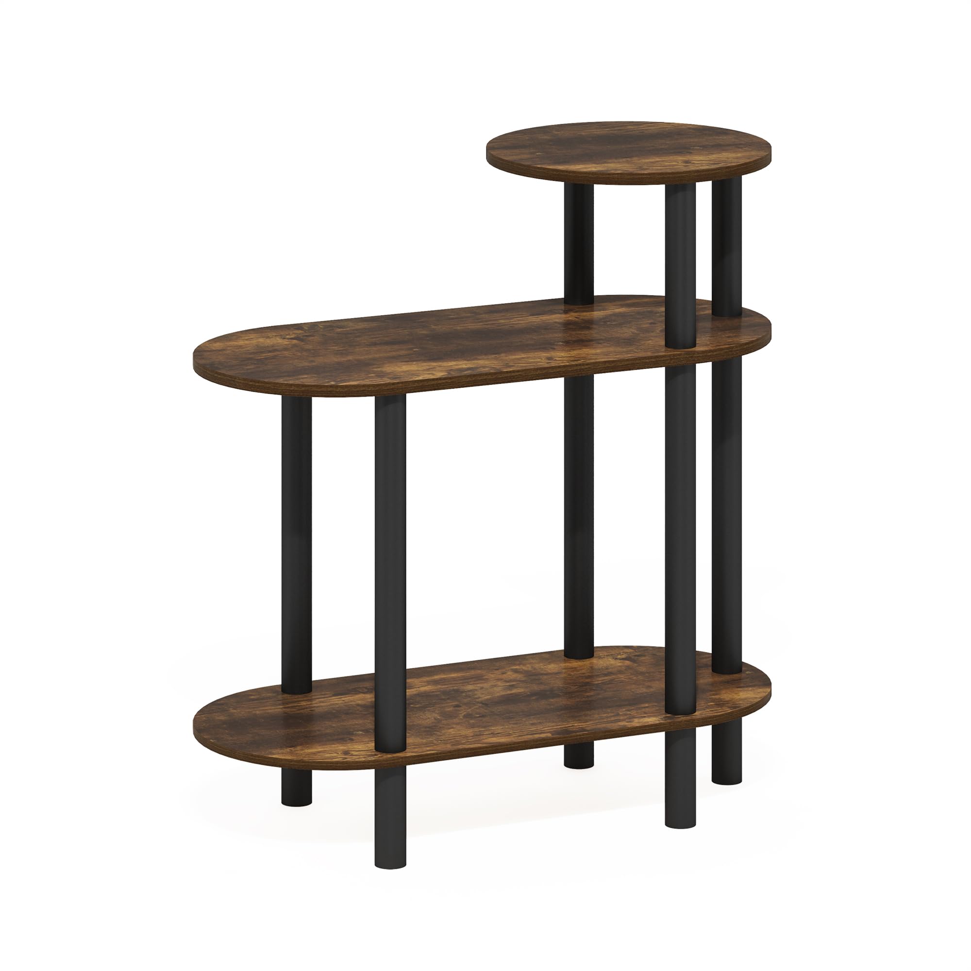 Furinno Turn-N-Tube 3-Tier Oval Sofa Side Table, End Table with Open Shelves, Amber Pine/Black