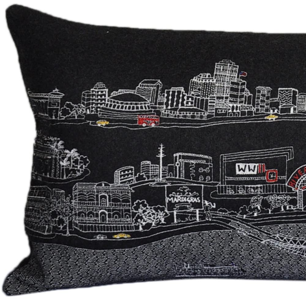 HomeRoots Grey 35' Black New Orleans Nighttime Skyline Lumbar Decorative Pillow