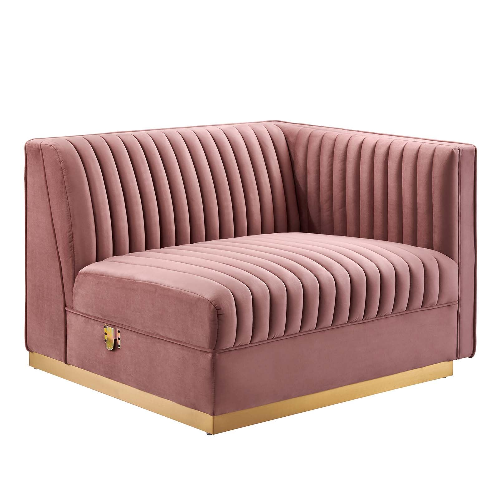 Modway Sanguine Velvet And Stainless Steel Right-Arm Chair In Dusty Rose