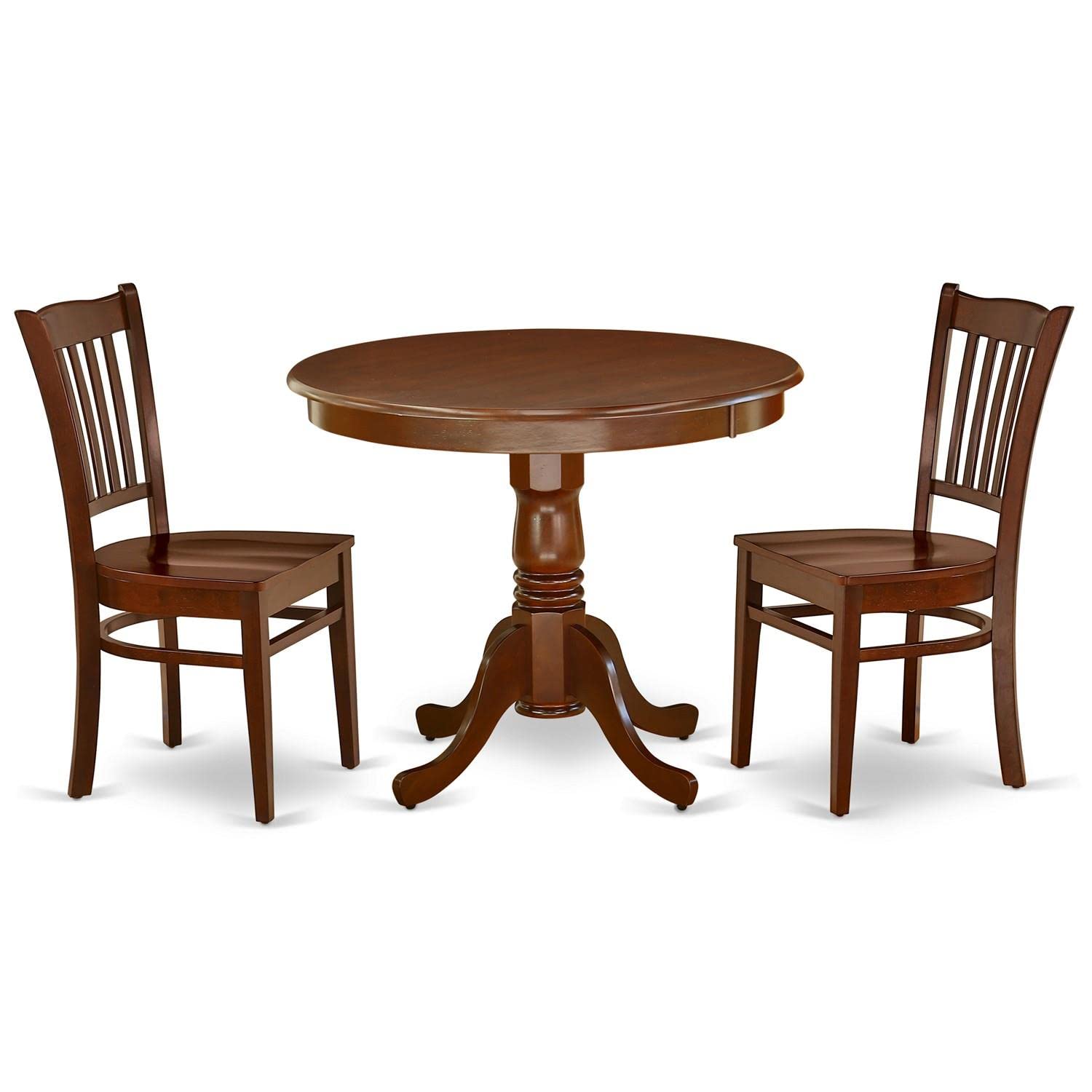 East West Furniture Angr3-Mah-W 3 Piece Dinette Set For Small Spaces Contains A Round Dining Room Table With Pedestal And 2 Kitchen Dining Chairs, 36X36 Inch, Mahogany